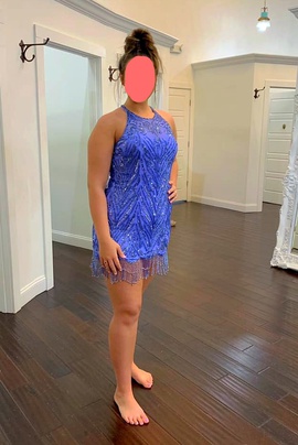 Sherri Hill Blue Size 14 Periwinkle Sequin Cocktail Dress on Queenly