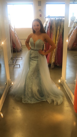 Rachel Allan Blue Size 4 Overskirt Plunge Sweetheart Mermaid Dress on Queenly