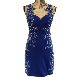 Vienna Blue Size 4 Beaded Prom Cocktail Dress on Queenly