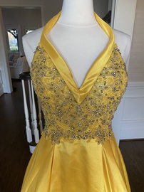 Tony Bowls Yellow Size 6 Halter Backless Train Ball gown on Queenly