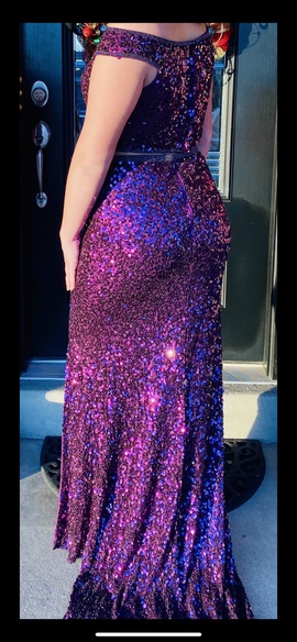 Sherri Hill Purple Size 10 Sequin Side slit Dress on Queenly