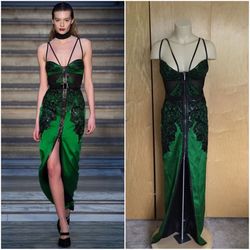 Julien Mac Donald Green Size 10 Side Slit Midi Cocktail Dress on Queenly