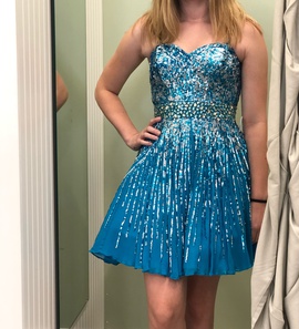Sherri Hill Blue Size 4 Beaded Military A-line Dress on Queenly