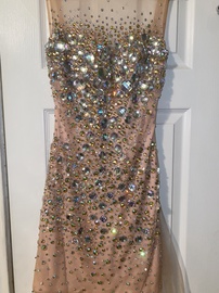 Jovani Pink Size 4 Sheer Sequin Straight Dress on Queenly