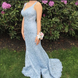 Sherri Hill Blue Size 8 $300 Pageant 50 Off Lace Mermaid Dress on Queenly