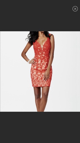 Jovani Red Size 2 Plunge Sheer Fitted Jvn31913 Cocktail Dress on Queenly