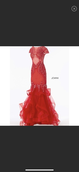 Jovani Red Size 2 Cap Sleeve Sheer Jewelled Mermaid Dress on Queenly