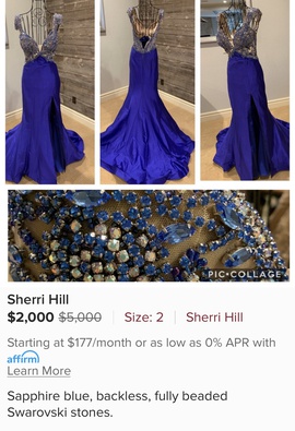 Sherri Hill Royal Blue Size 2 Beaded Top Side slit Dress on Queenly