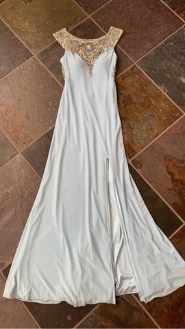 Tony Bowls Blue Size 2 Jersey Prom Side Slit Straight Dress on Queenly