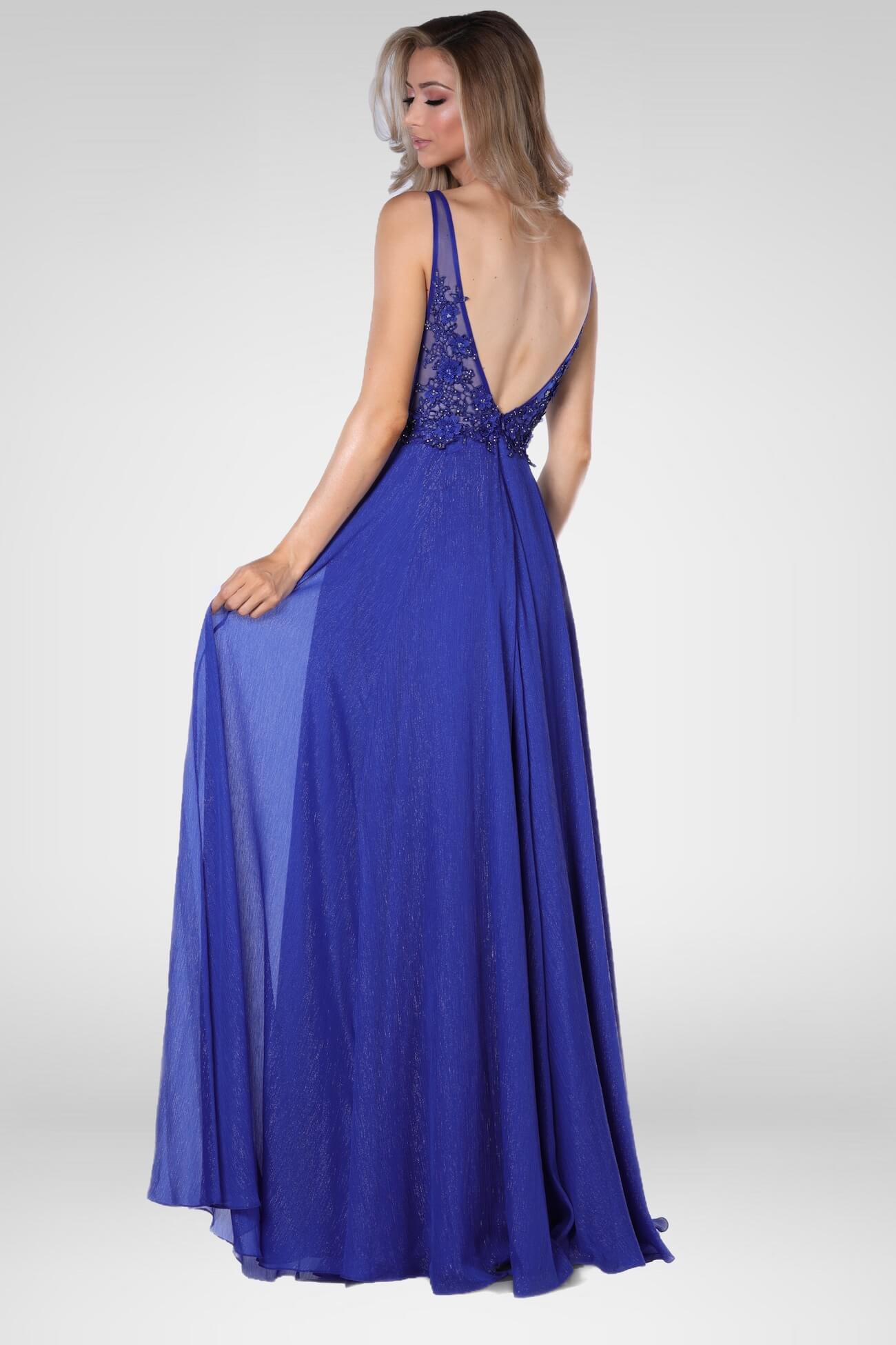 Vienna Blue Size 4 Plunge Backless A-line Dress on Queenly