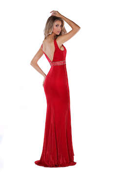 Style 84013 Vienna Red Size 6 Plunge Backless Straight Dress on Queenly