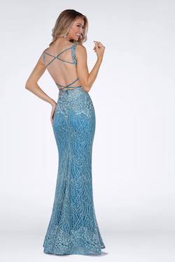 Style 8915 Vienna Blue Size 6 Red Turquoise Backless Mermaid Dress on Queenly