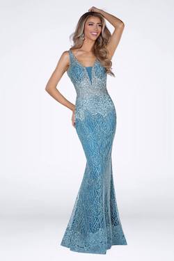 Style 8915 Vienna Blue Size 6 Red Turquoise Backless Mermaid Dress on Queenly