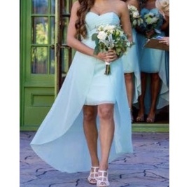 David's Bridal Blue Size 2 Teal High Low Strapless Train Dress on Queenly