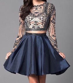 Sherri Hill Blue Size 2 Long Sleeve Homecoming Navy Cocktail Dress on Queenly