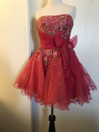 Sherri Hill Pink Size 2 Red Jewelled Strapless Sequin Straight Dress on Queenly