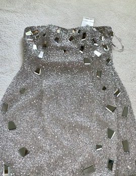 Tony Bowls Silver Size 6 Jewelled Sequin Cocktail Dress on Queenly