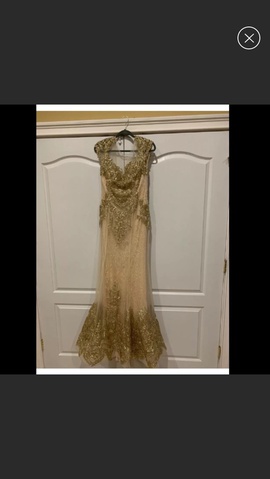 Jovani Gold Size 10 Prom Cap Sleeve Mermaid Dress on Queenly