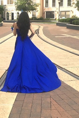 Sherri Hill Blue Size 2 Side Slit Train Ball gown on Queenly