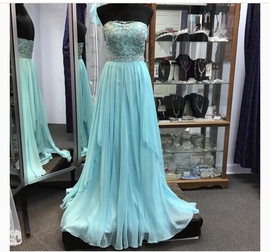 Sherri Hill Blue Size 8 Strapless Straight Dress on Queenly
