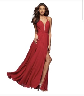 Faviana Red Size 2 Plunge Side slit Dress on Queenly