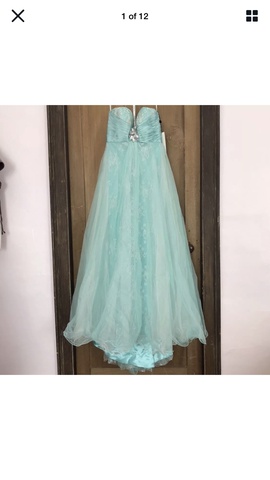 Sherri Hill Blue Size 6 Jewelled Strapless Sequin Ball gown on Queenly