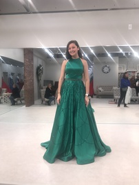 Sherri Hill Green Size 4 Halter Ball gown on Queenly