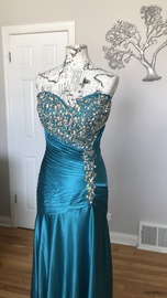 Fire & Ice Blue Size 14 Turquoise Black Tie Mermaid Dress on Queenly