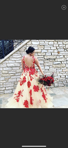 Jovani Red Size 12 Backless Floral Ball gown on Queenly