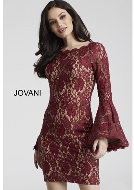 Jovani Red Size 4 Long Sleeve Cocktail Dress on Queenly