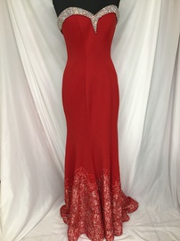 Tiffany Designs Red Size 8 Jewelled Strapless Sequin Train Dress on Queenly