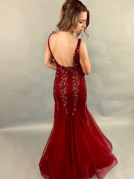 Jovani Red Size 8 Medium Height Backless Mermaid Dress on Queenly