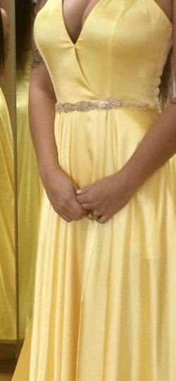 Sherri Hill Yellow Size 6 Side Slit Belt A-line Dress on Queenly