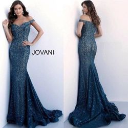 Jovani Blue Size 8 Plunge Mermaid Dress on Queenly