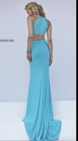Sherri Hill Blue Size 2 Halter Cut Out Straight Dress on Queenly