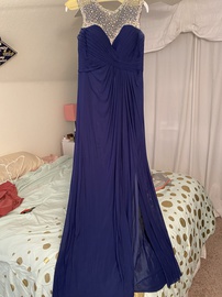 Jovani Blue Size 10 Jersey Side slit Dress on Queenly
