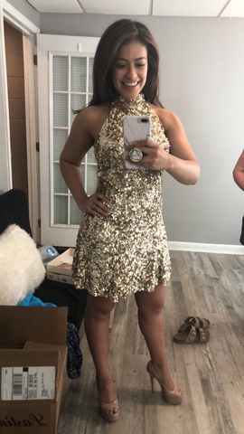 Sherri Hill Gold Size 0 Halter Cocktail Dress on Queenly