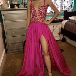 Sherri Hill Hot Pink Size 2 50 Off Medium Height Silk Side slit Dress on Queenly