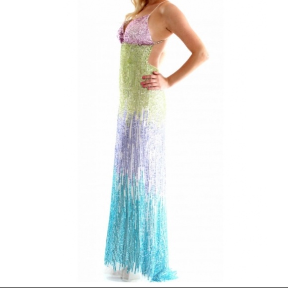 Sherri Hill Multicolor Size 2 Jewelled Train Straight Dress on Queenly