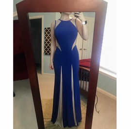 Jovani Blue Size 4 Backless Sheer Straight Dress on Queenly