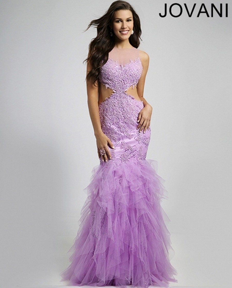 Jovani Purple Size 4 Ruffles Ball gown on Queenly