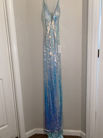 custom made by riah marie Multicolor Size 4 $300 Light Blue Side slit Dress on Queenly