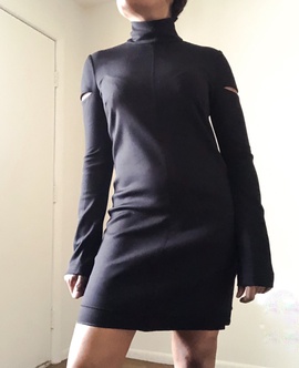 Helmut Lang Black Tie Size 8 Fitted Straight Dress on Queenly