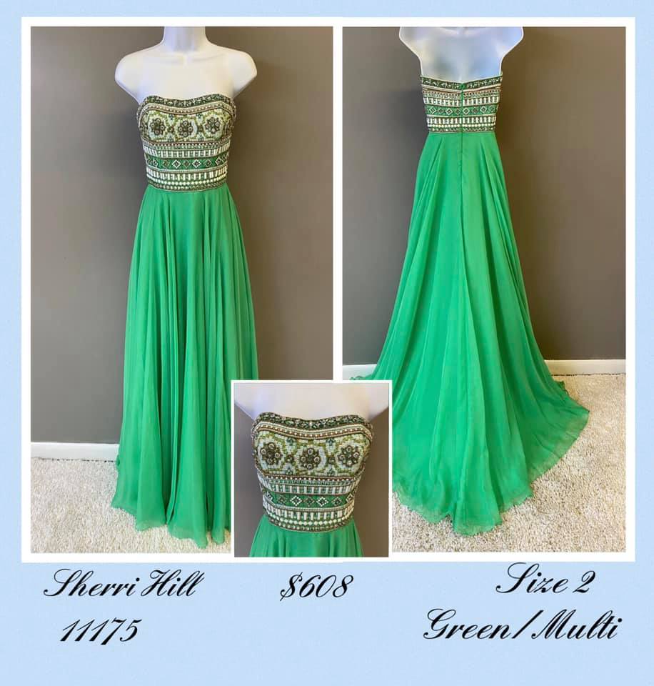 Sherri Hill Green Size 2 Tall Height A-line Dress on Queenly