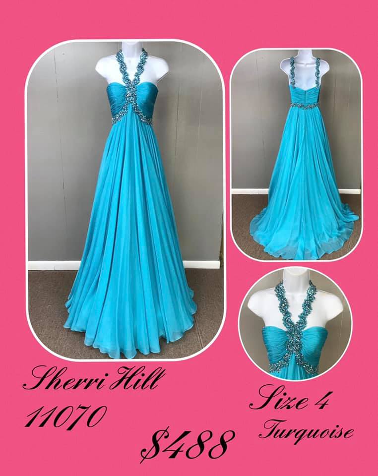 Sherri Hill Blue Size 4 Halter Tall Height A-line Dress on Queenly