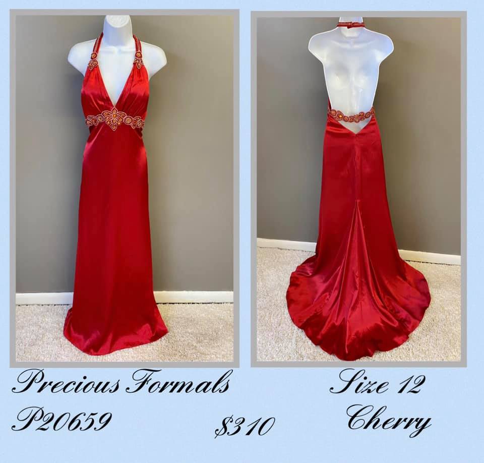 Precious Formals Red Size 12 Halter Backless Tall Height A-line Dress on Queenly