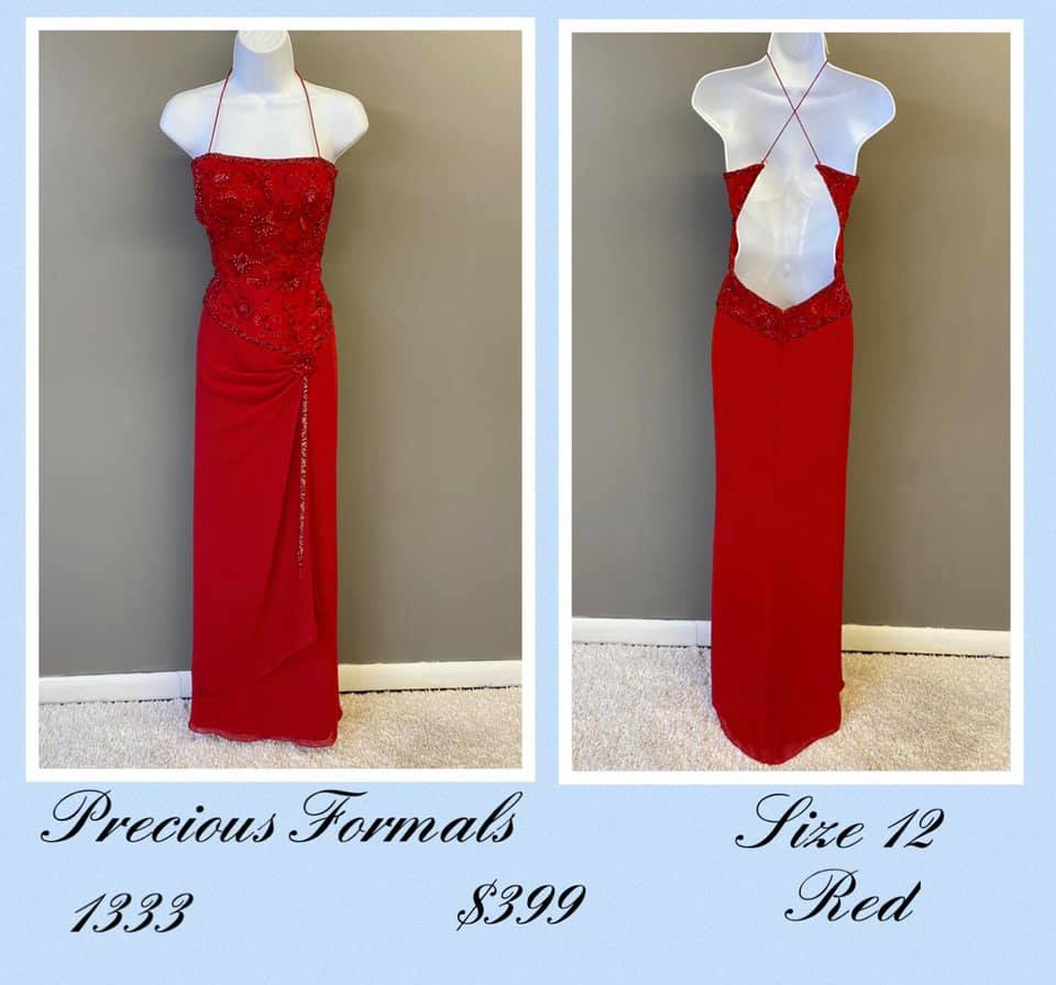 Precious Formals Red Size 12 Backless Tall Height A-line Dress on Queenly