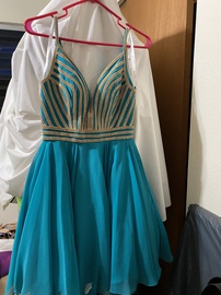 Jovani Blue Size 0 Homecoming Plunge Appearance Teal Cocktail Dress on Queenly