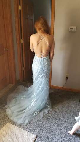 Sherri Hill Blue Size 0 Backless Train Dress on Queenly