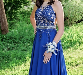 Hebeos Blue Size 6 Floor Length Backless Prom Ball gown on Queenly